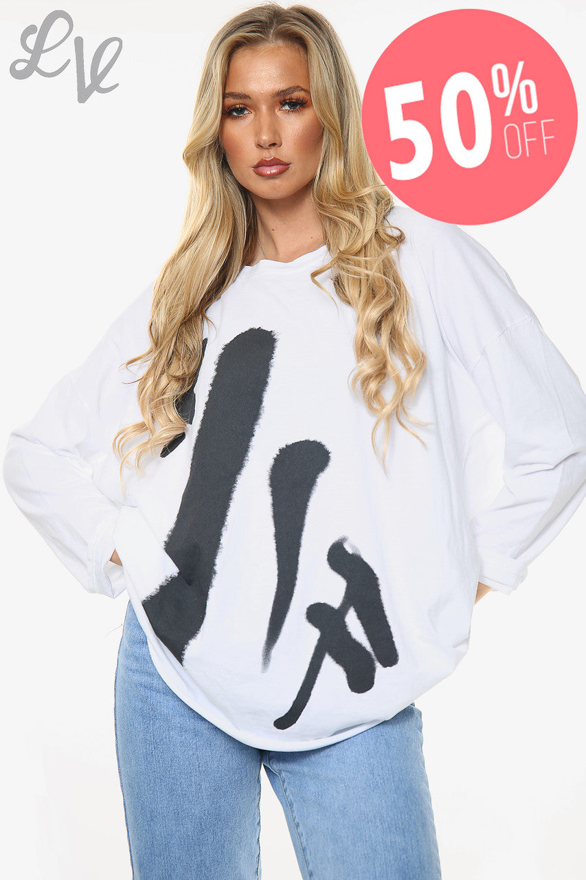 Dames Graffiti Tekens Top Wit Stukprijs WAS £11,99 NU £5,99