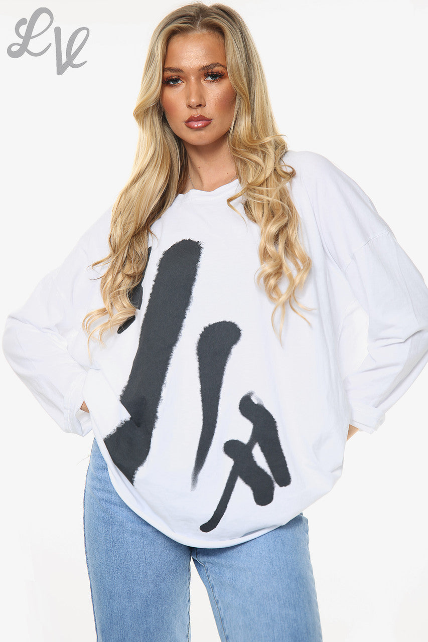 Dames Graffiti Tekens Top Wit Stukprijs WAS £11,99 NU £5,99