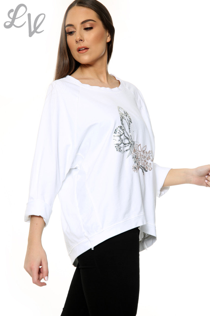 Ladies Sequin Butterfly Detail Top White Unit Price £13.99