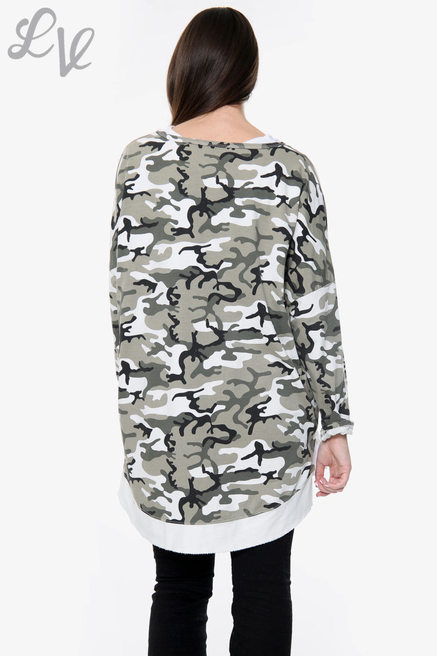 Dames Thankful Script Camouflage Sweatshirt Wit Stukprijs WAS £13.99 NU £6.99