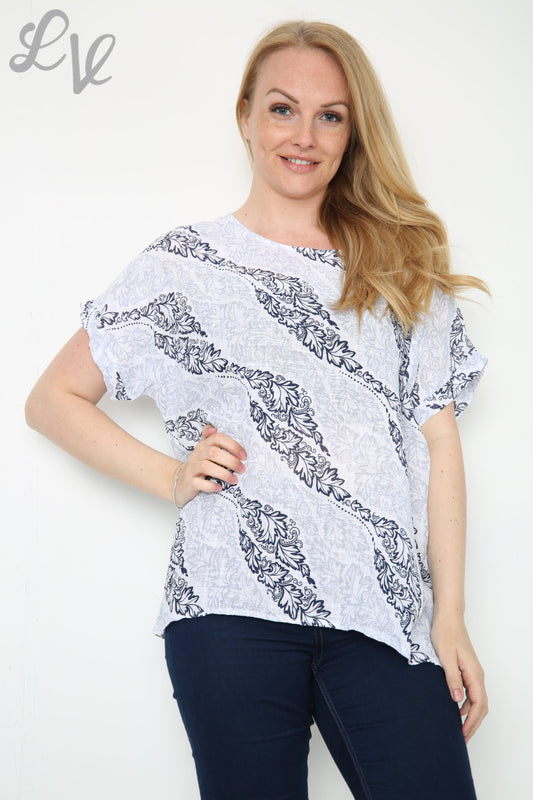 Ladies Leaf Paisley Print Top White Unit Price £7.99