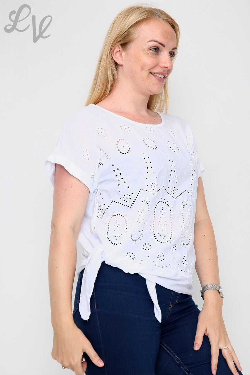 Dames Engelse Strik Top Wit - Prijs per stuk €10,99