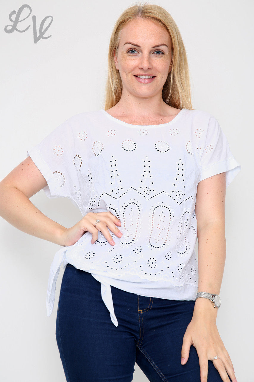 Dames Engelse Strik Top Wit - Prijs per stuk €10,99