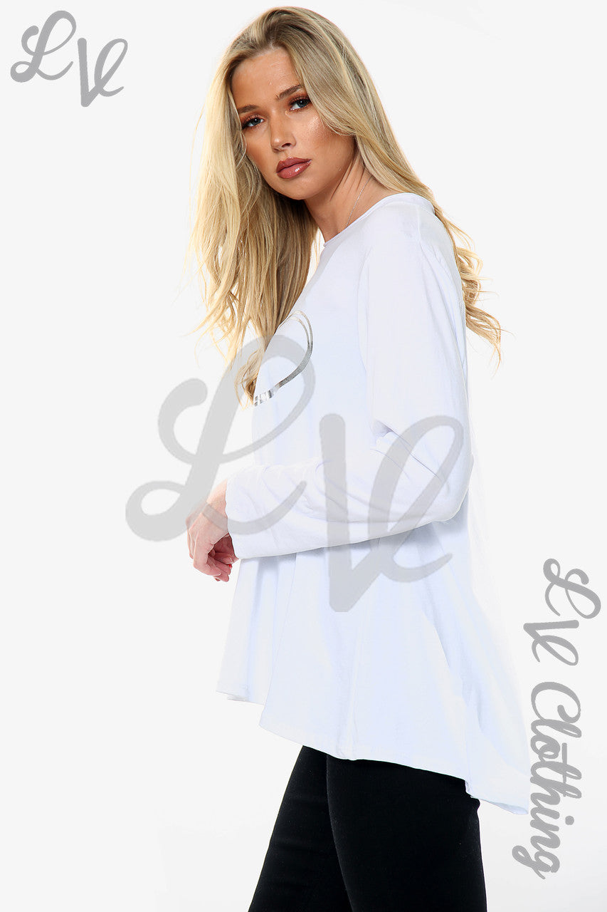 Damesfolie graphic top met 2 harten wit Prijs per eenheid € 12,99