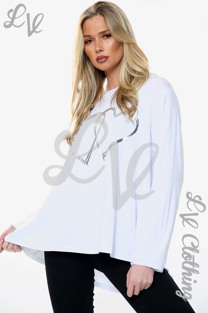 Damesfolie graphic top met 2 harten wit Prijs per eenheid € 12,99