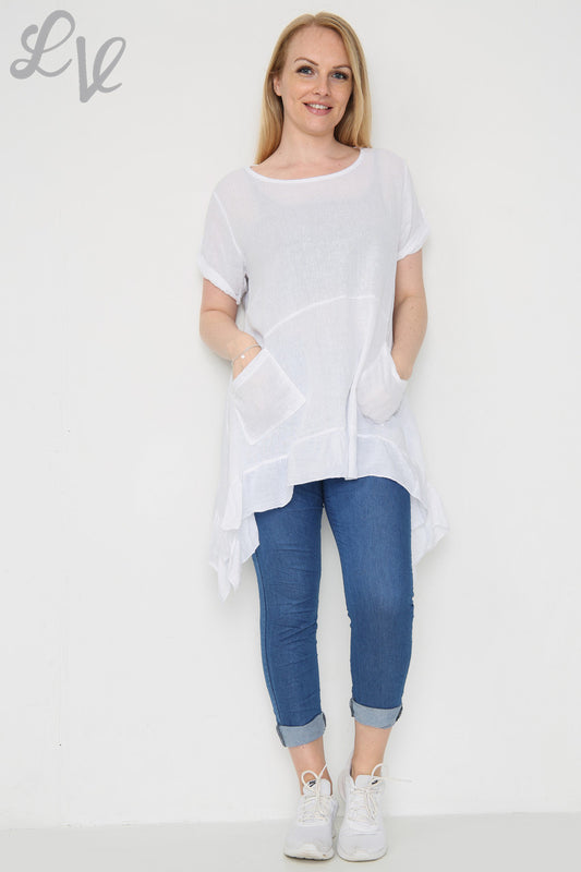 Ladies Floaty Frill Hemline Tunic Top White Unit Price £9.99
