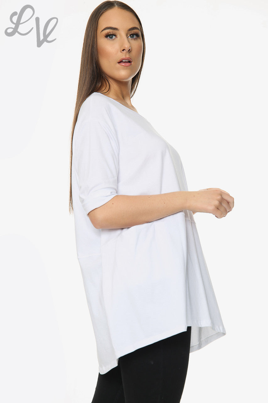 Dames Effen Top Met Zakken Wit Prijs per eenheid €8,99