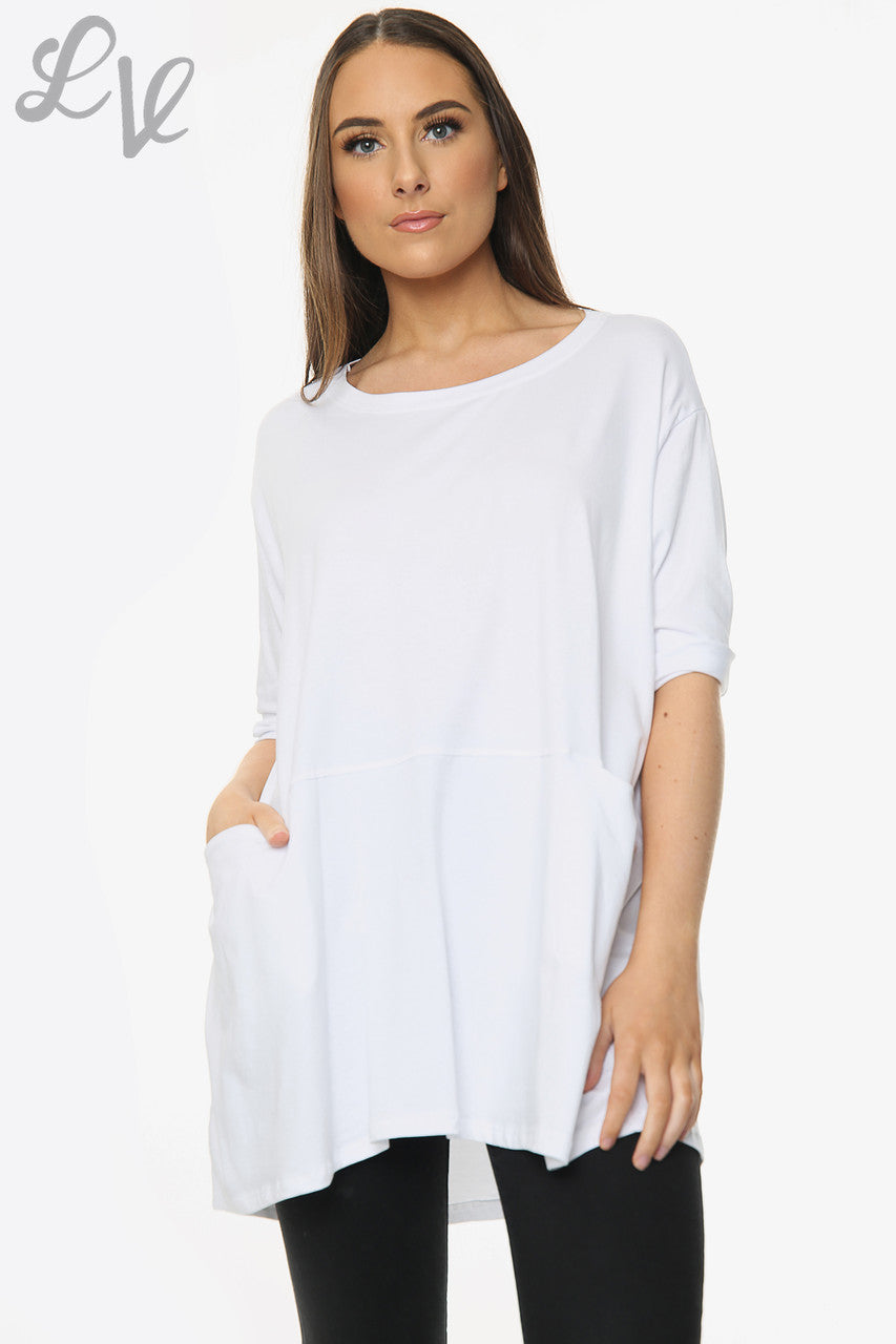 Dames Effen Top Met Zakken Wit Prijs per eenheid €8,99