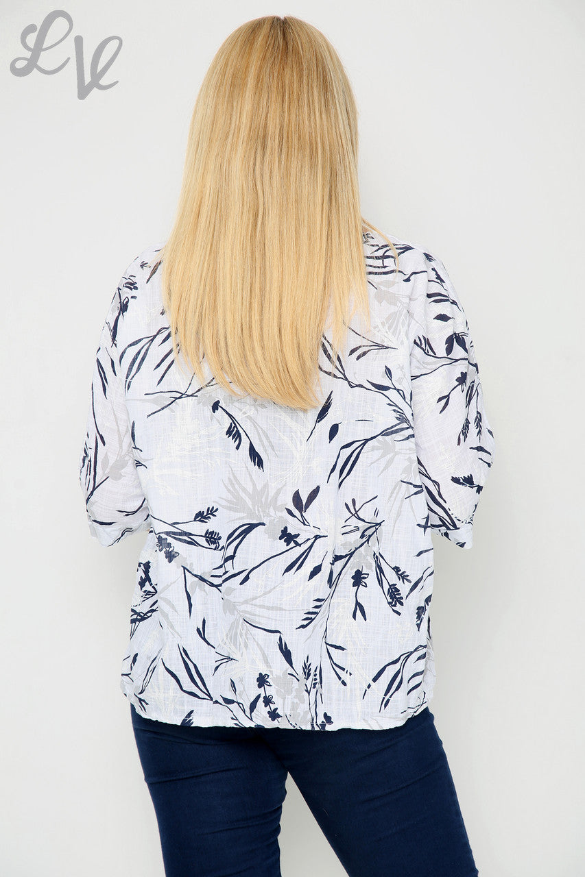 Damesbladprint top wit eenheidsprijs €7,99