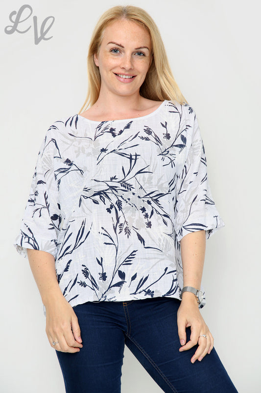 Ladies Leaf Print Top White Unit Price £7.99