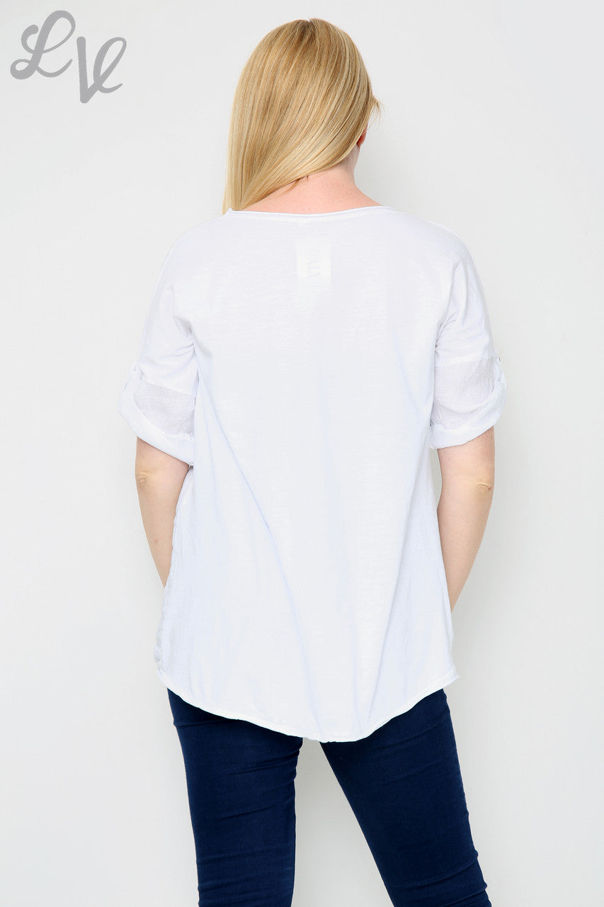Ladies Foil Flowers Top White Unit Price £11.99