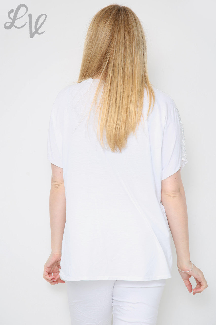 Dames Sequin Love Heart & Schouder Top Wit Stukprijs €8,99