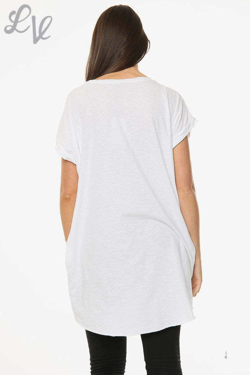 Dames Linnen Voorkant & Katoen Achterkant Folie Hartjes Top Wit Stukprijs £ 7,99