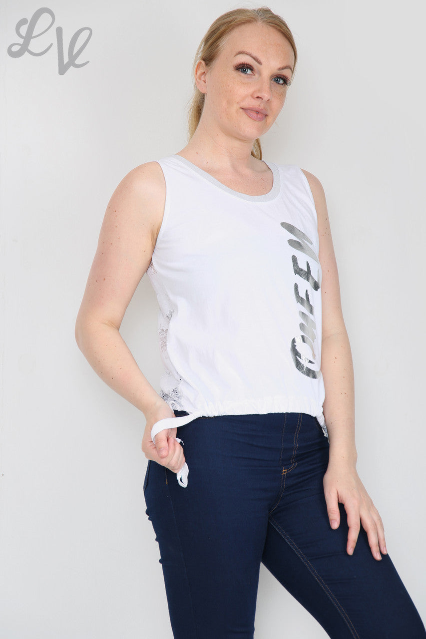 Dames Queen Lace Rug Vest Top Wit Stukprijs WAS €9,99 NU €4,99