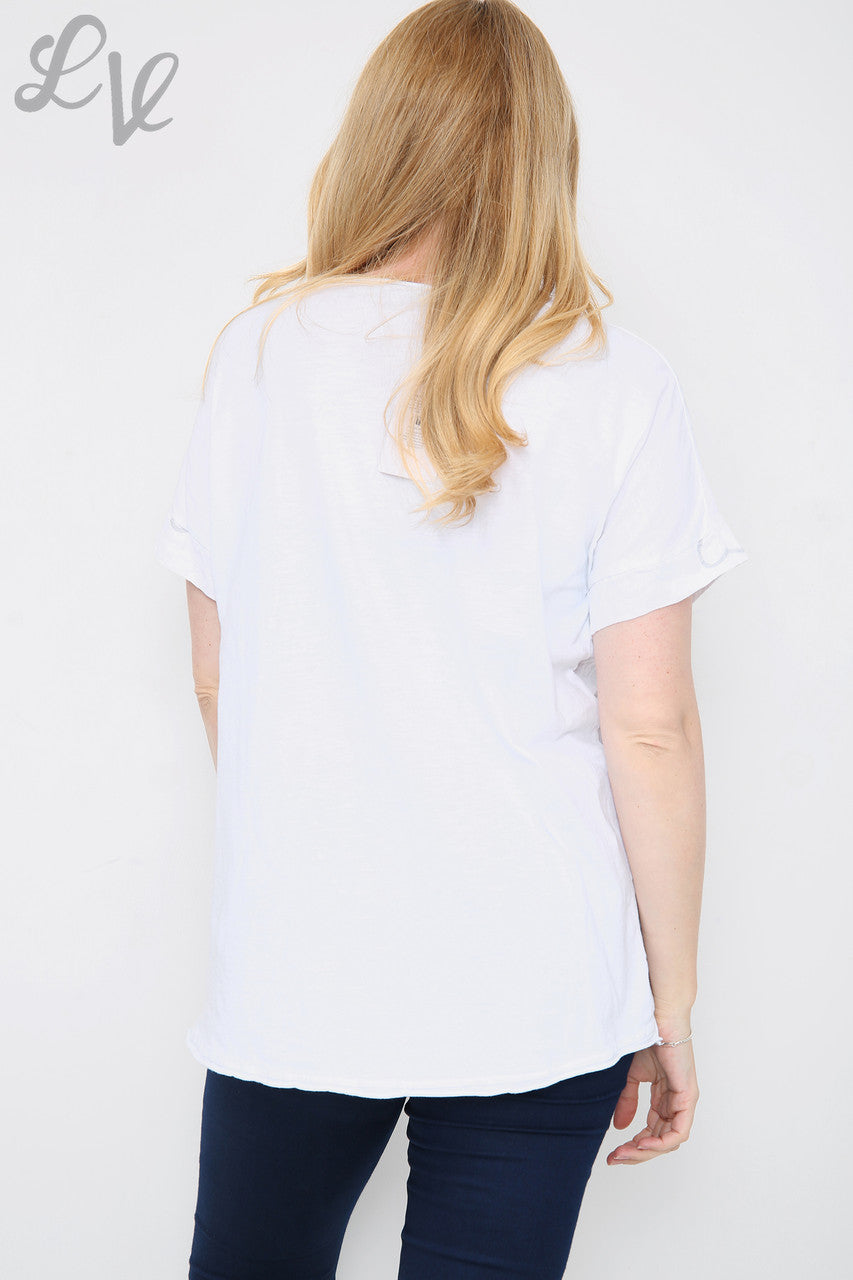 Ladies Glitter Heart Print Top White Unit Price £9.99