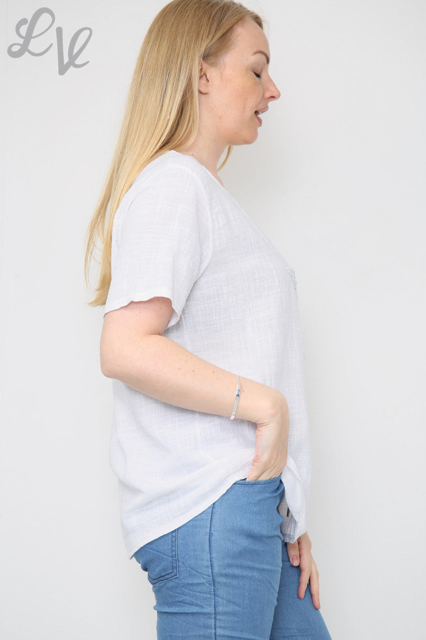 Ladies Star Sequin Top White