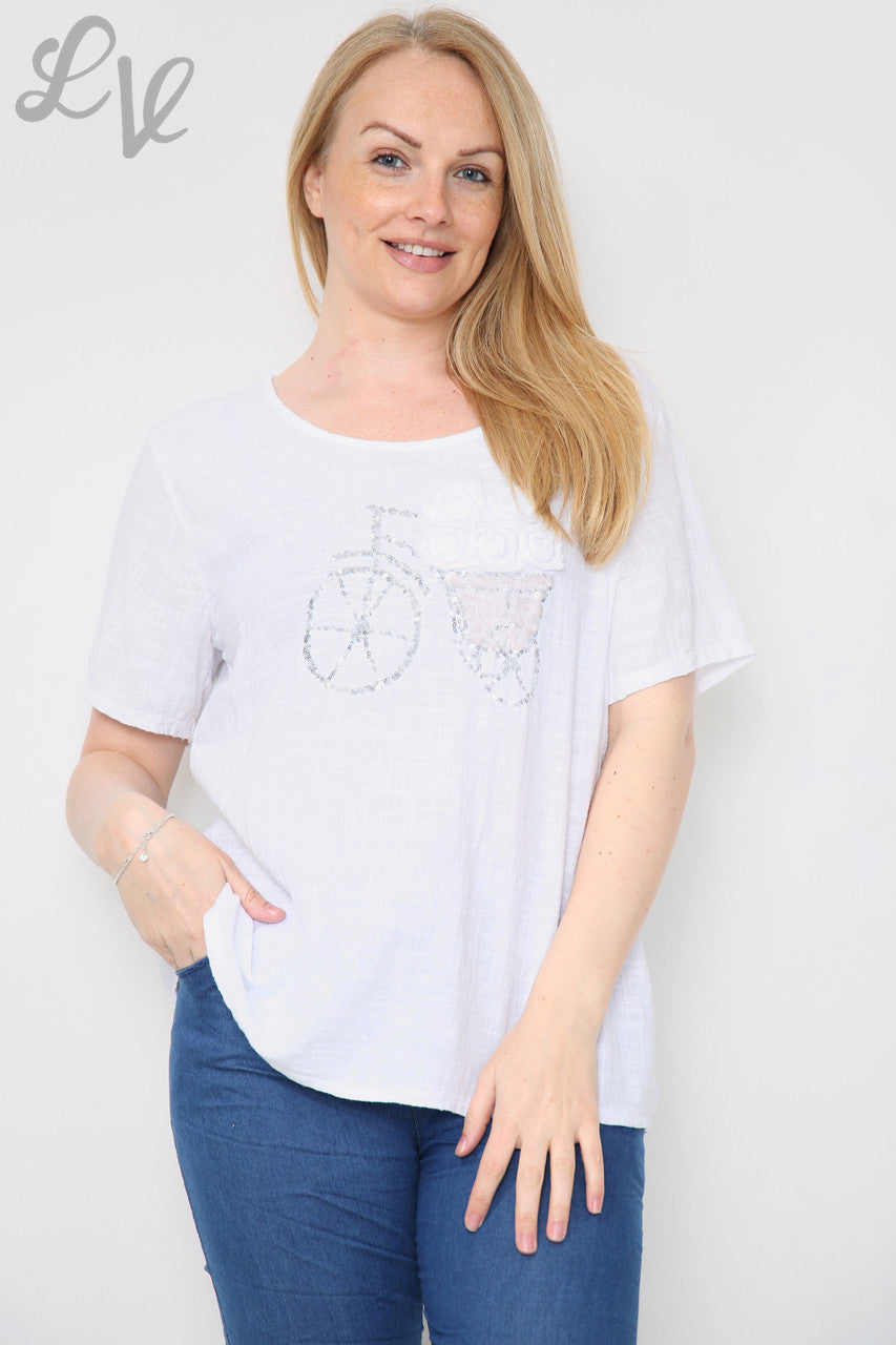 Damesfiets Pailletten Top Wit Stukprijs €8,99