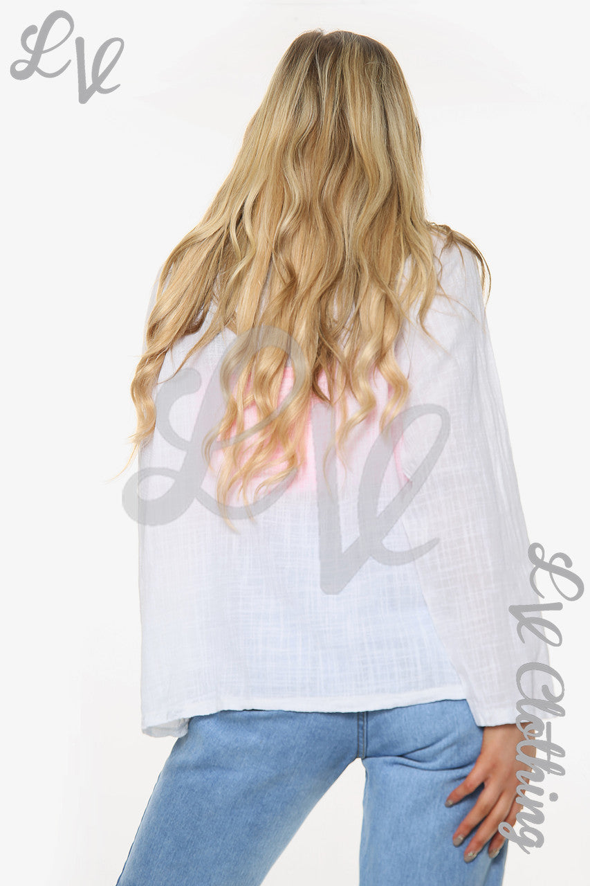 Dames Paardenbloem Top met Lange Mouwen Wit Stukprijs €10,99