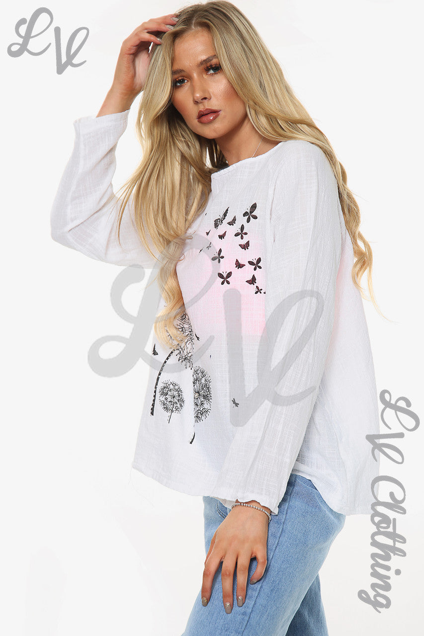 Dames Paardenbloem Top met Lange Mouwen Wit Stukprijs €10,99