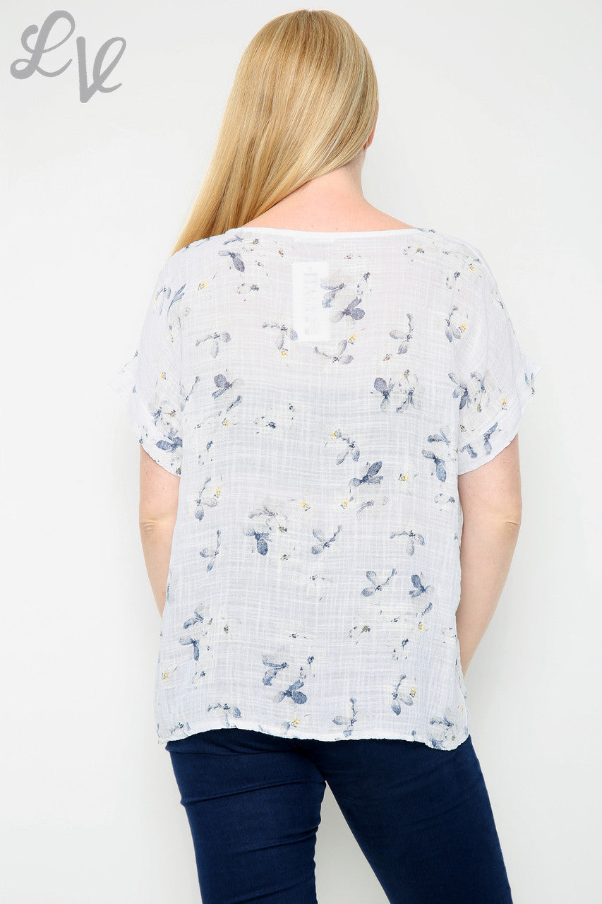 Ladies Floral Blossom Print Top White
