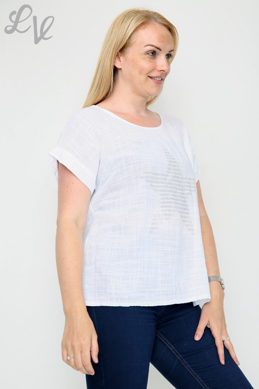 Dames pailletten top in stervorm wit - Prijs per stuk € 7,99