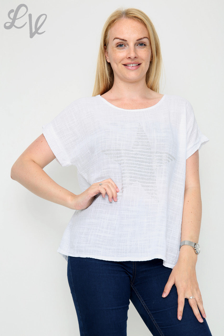 Dames pailletten top in stervorm wit - Prijs per stuk € 7,99