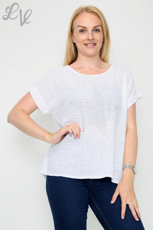 Ladies Sequin Star Shape Top White - Unit Price £7.99