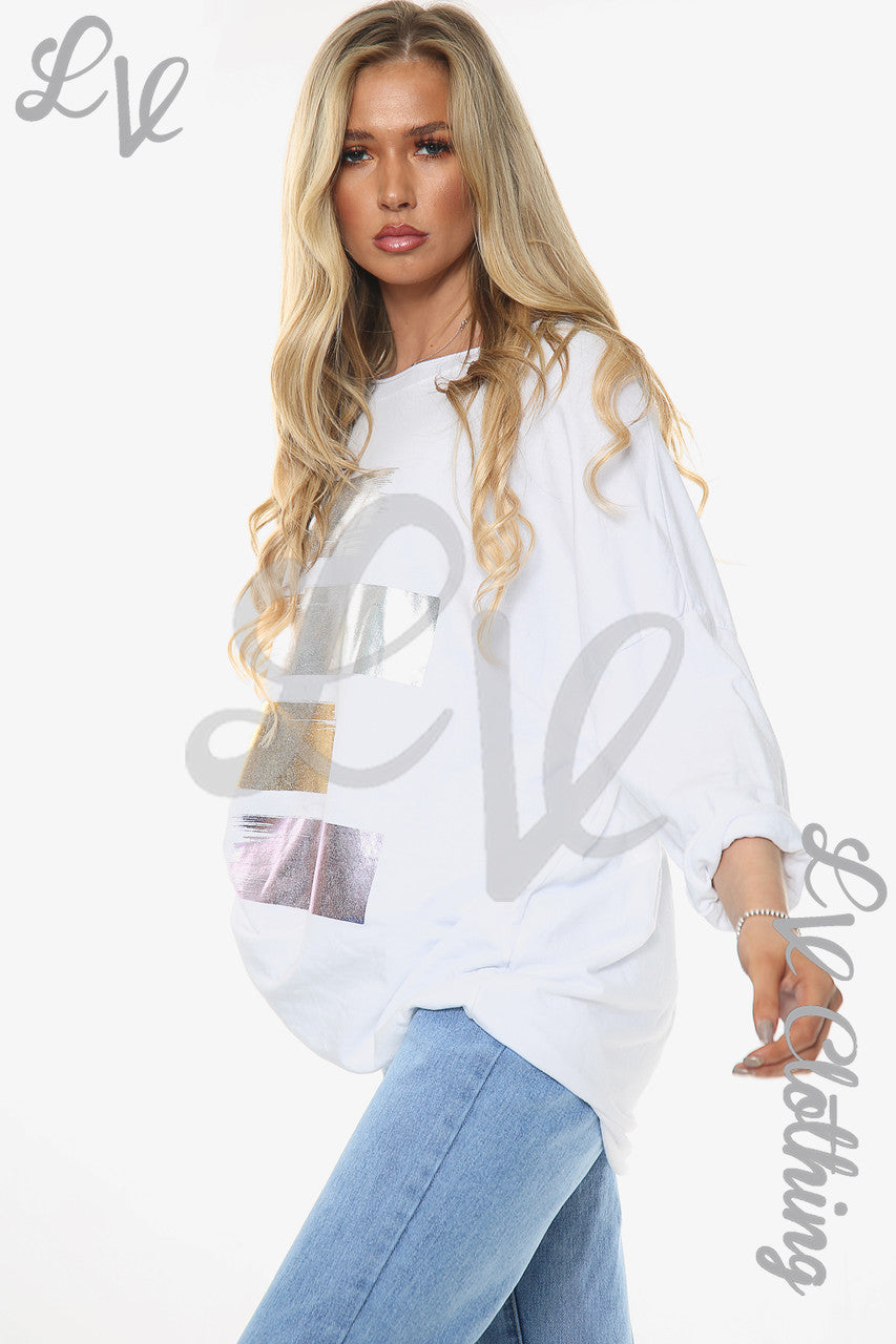Dames Folie Kleurrijke Blokken Sweatshirt Top Wit Prijs per stuk £11,99