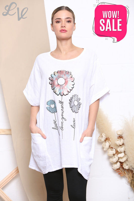 Dames foliebloemenprint top met zakken wit