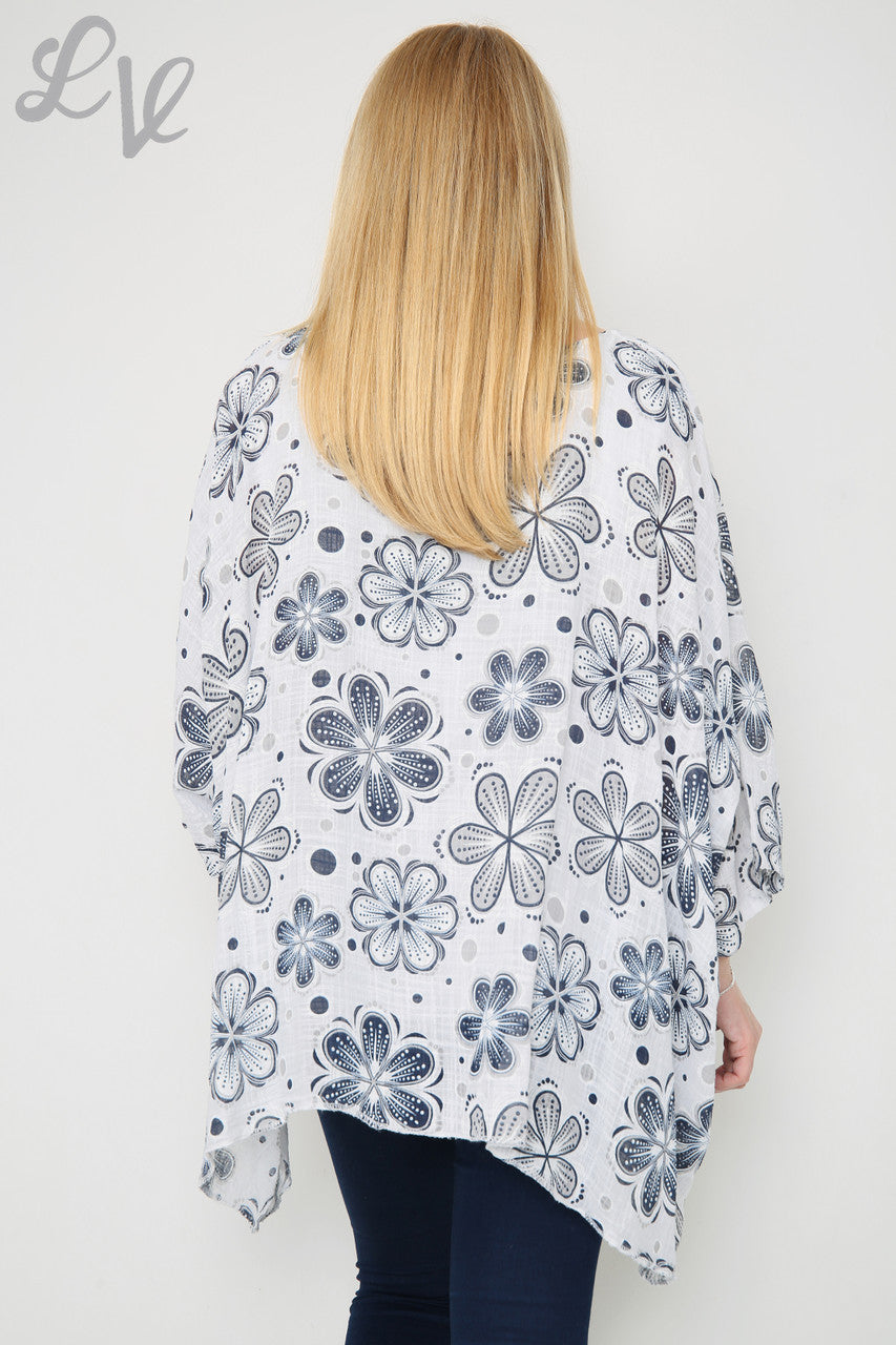 Dames Bloemenprint Vleermuismouwentop Wit