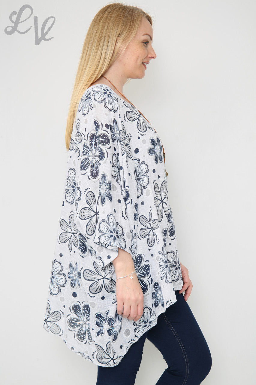 Dames Bloemenprint Vleermuismouwentop Wit
