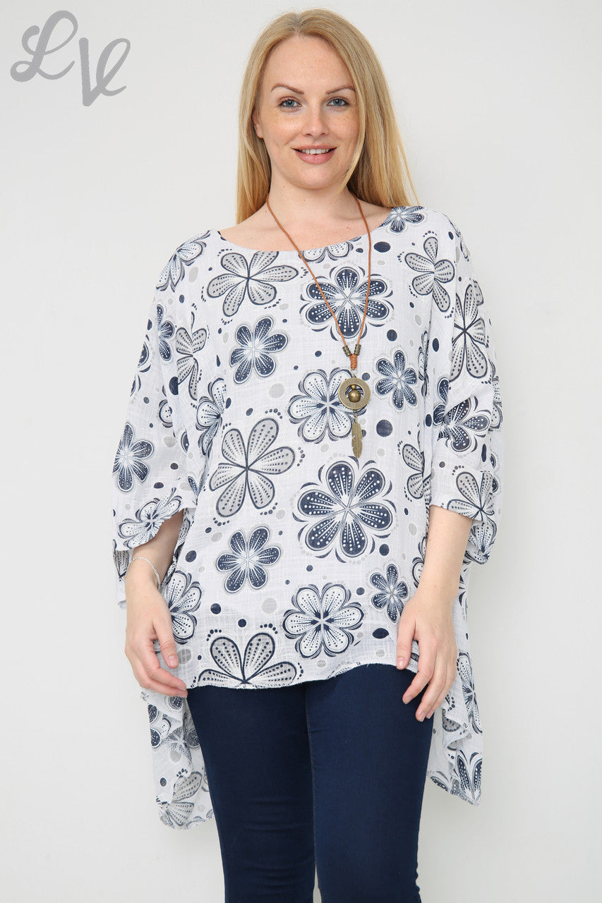 Dames Bloemenprint Vleermuismouwentop Wit