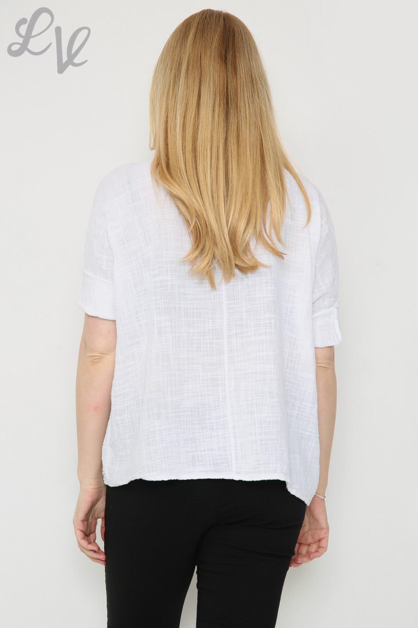 Dames Top met Folie Bladeren Patroon Wit Stukprijs € 12,99