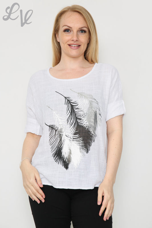 Ladies Foil Leaf Design Top White Unit Price £12.99