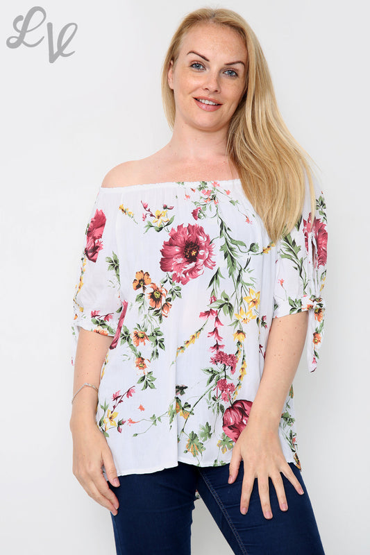 Ladies Floral Print Gypsy Style Top White Unit Price £9.99
