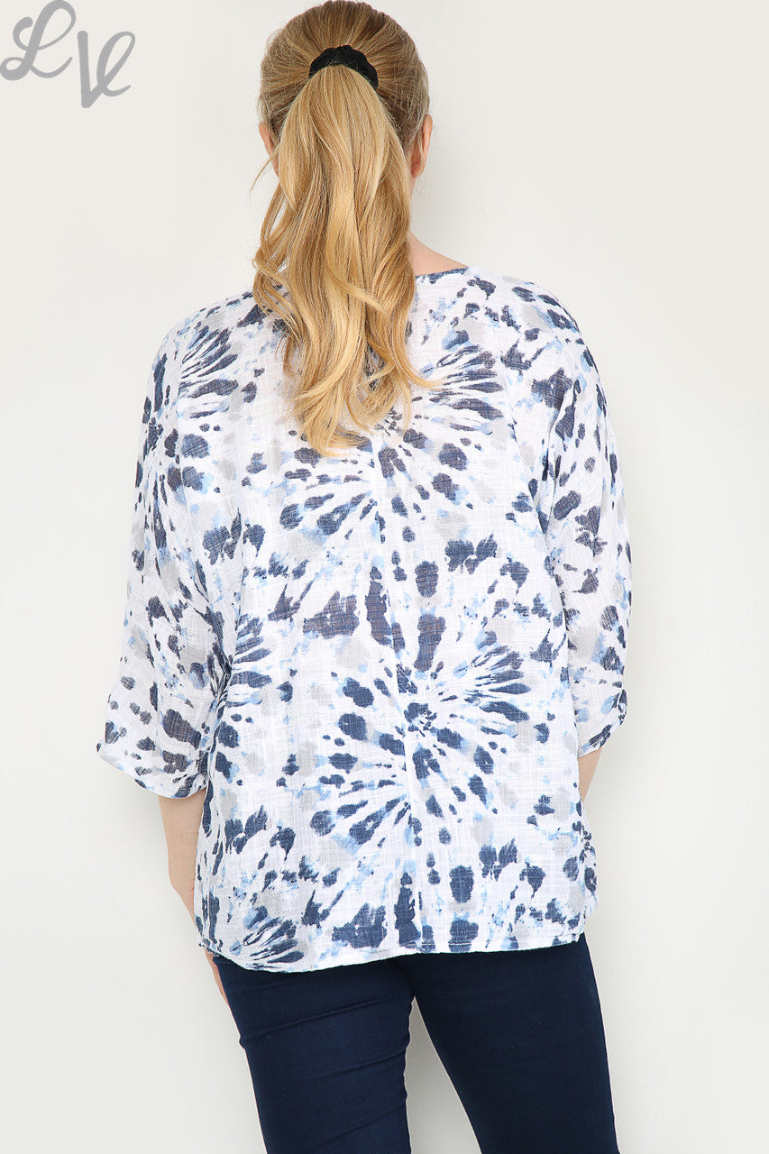 Dames Tie Dye Print Eenvoudige Top Wit Stukprijs € 7,99