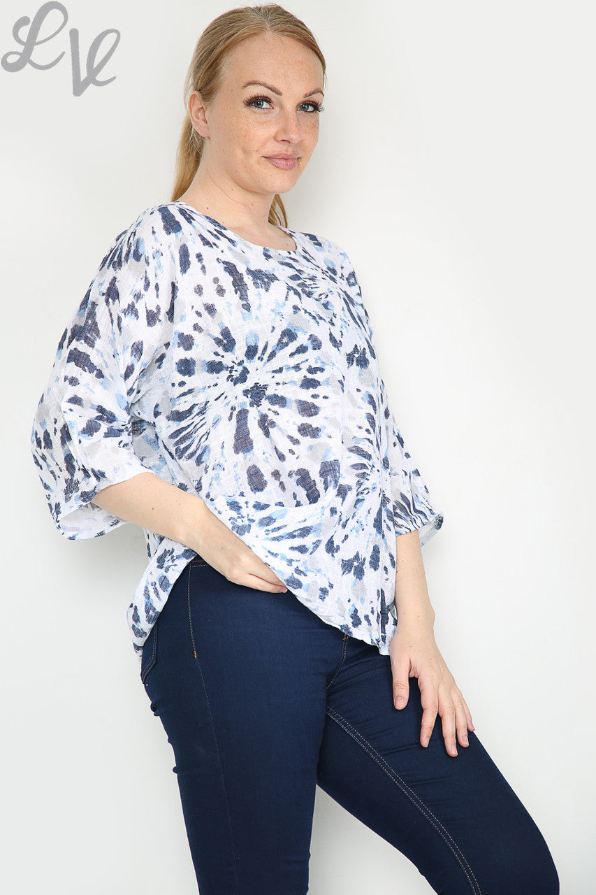 Dames Tie Dye Print Eenvoudige Top Wit Stukprijs € 7,99