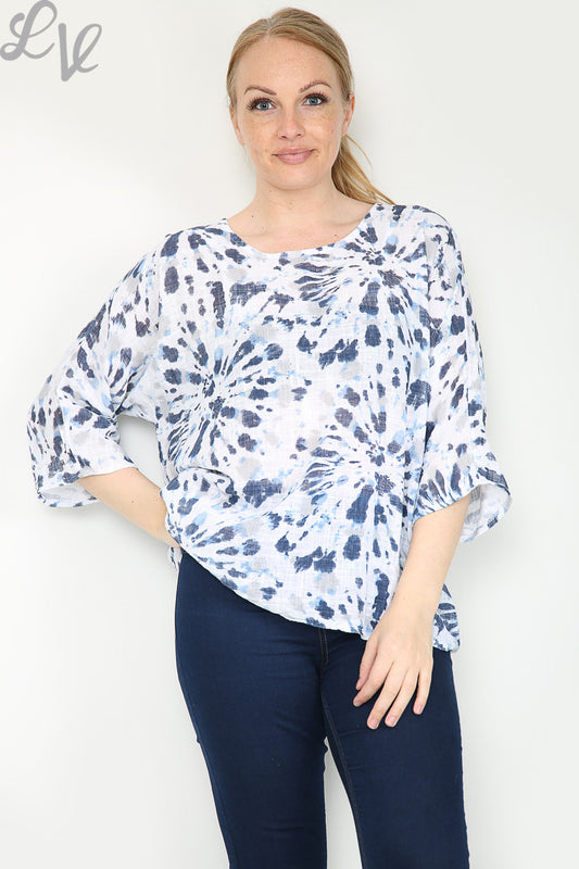Ladies Tie Dye Print Simple Top White Unit Price £7.99