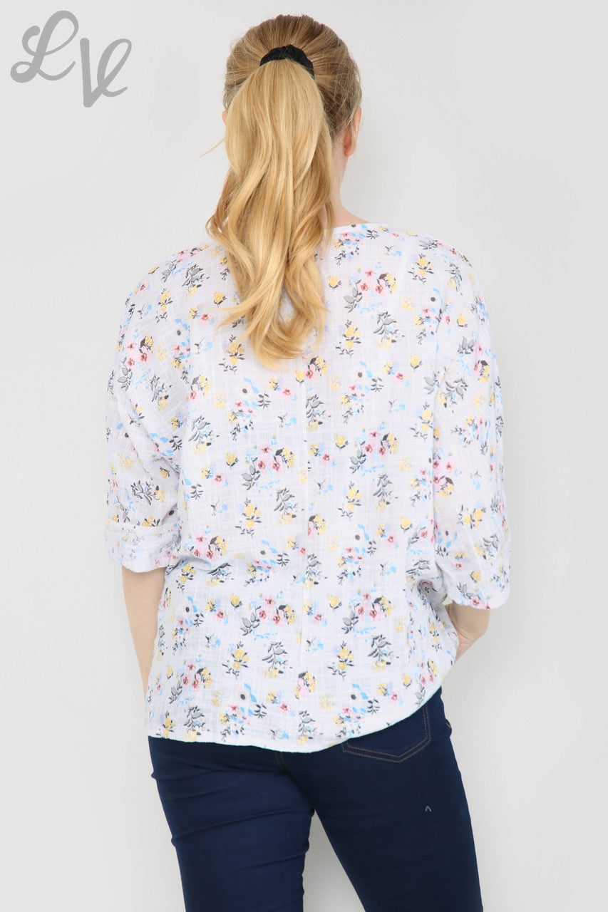 Ladies Ditsy Flower Print Simple Top White Unit Price £7.99