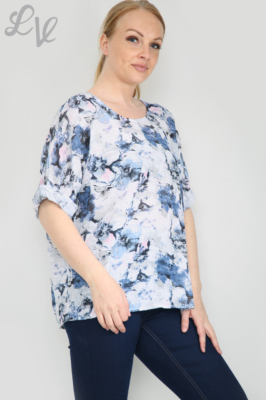 Ladies Abstract Flower Print Simple Top White Unit Price £7.99