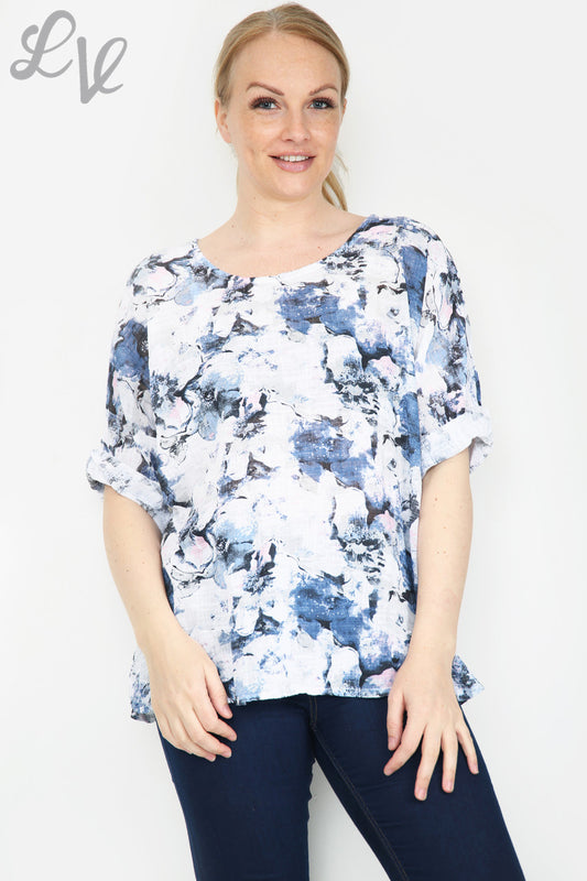 Ladies Abstract Flower Print Simple Top White Unit Price £7.99
