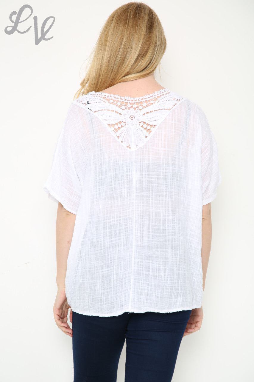 Ladies Crochet Back Top White