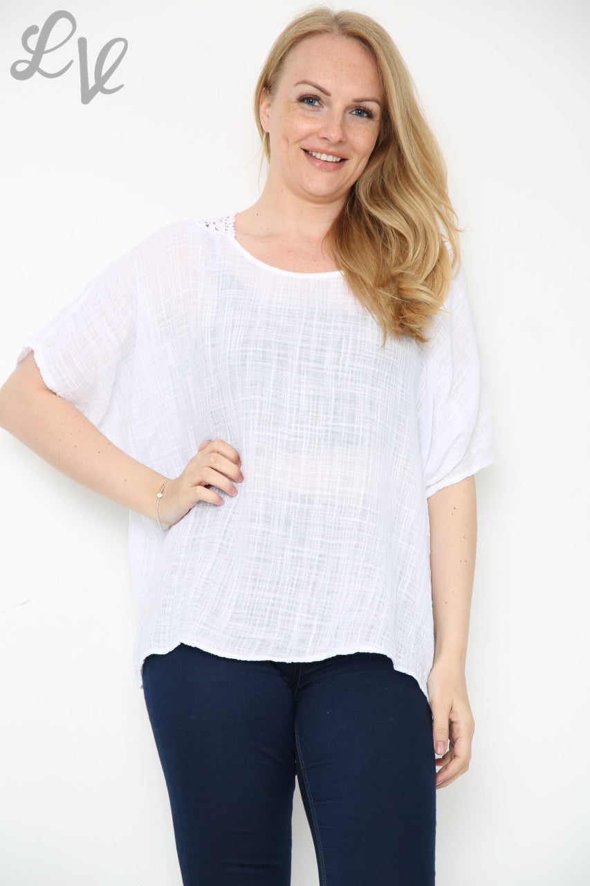Ladies Crochet Back Top White