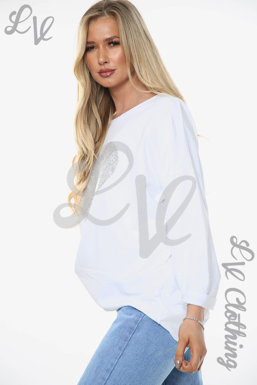 Dames Pailletten Shimmer Hart Top Wit Prijs WAS €11,99 NU €5,99