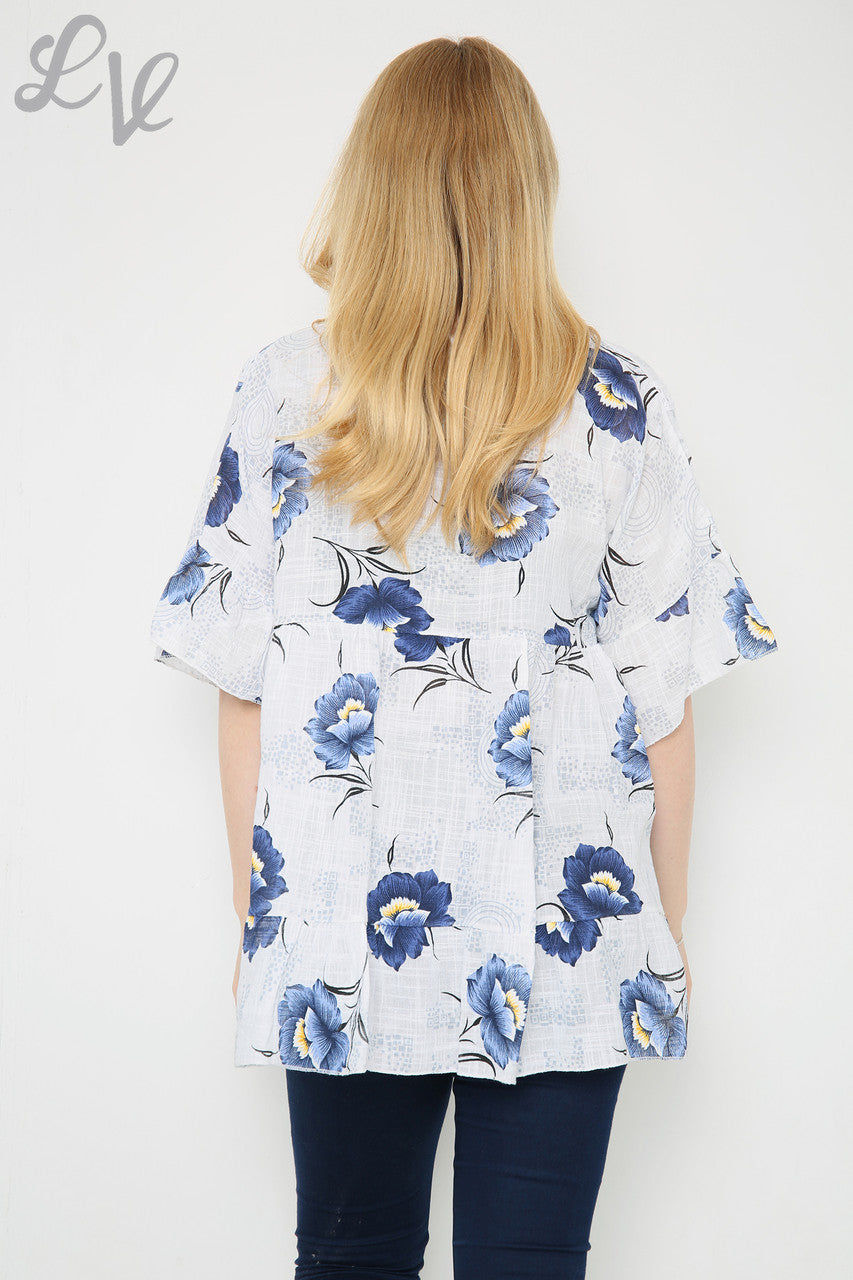 Dames top met bloemenprint en steel Wit Stukprijs € 7,99