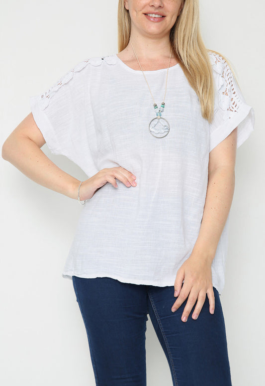 Copy of Copy of CUT OUT SHOULDER DETAIL WITH NECKLACE TOP WHITE