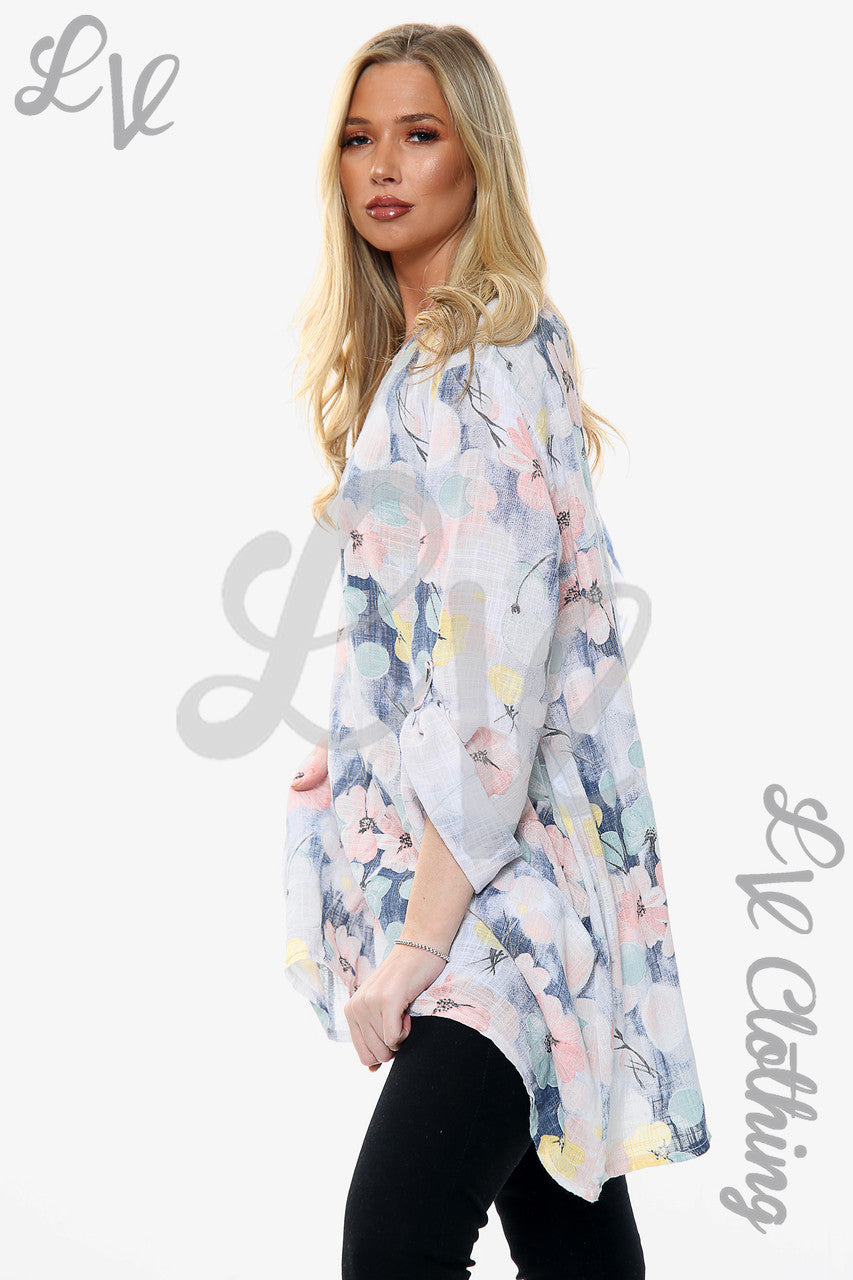 Dames Top met Bloesemprint Wit Stukprijs € 12,99