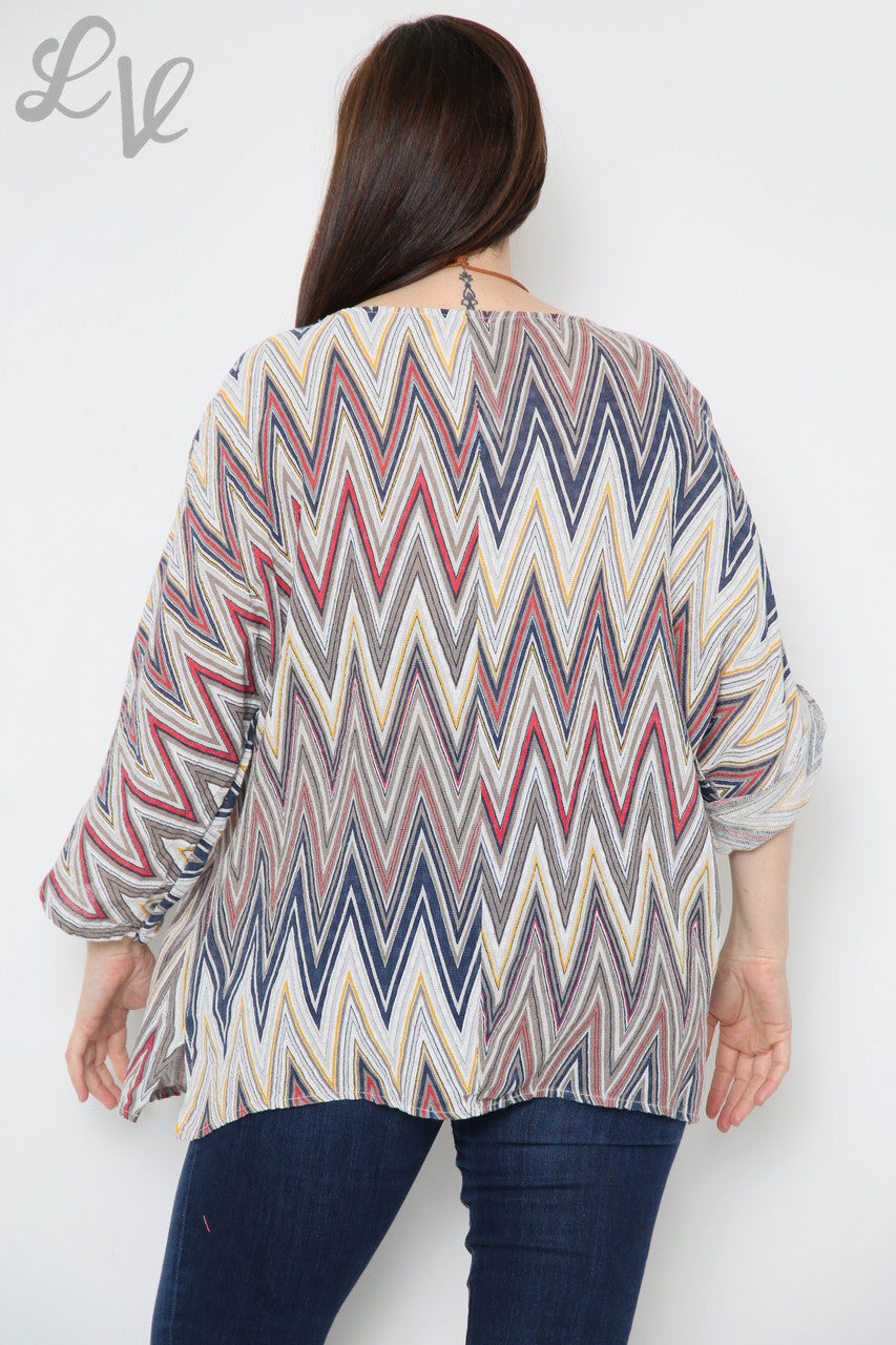 Dames Zig Zag Print Top Met Ketting Wit Prijs per stuk € 8,99