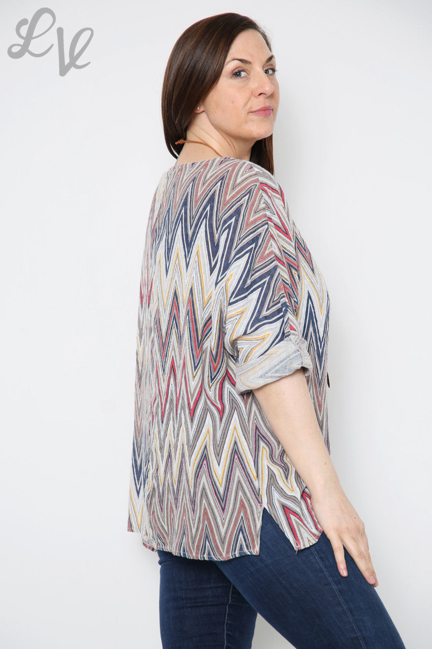 Dames Zig Zag Print Top Met Ketting Wit Prijs per stuk € 8,99