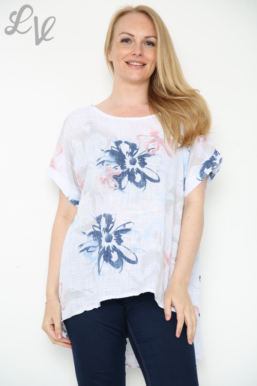 Dames Bloemen Abstracte Print Top Wit